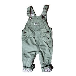Floral Lined Lightweight Canvas Overalls 12 Months Oshkosh B'gosh Green